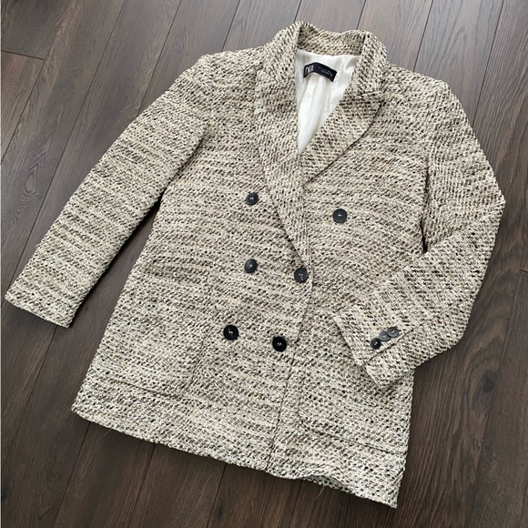 ZARA Double Breasted Relaxed Tweed Blazer - Picture 5 of 13